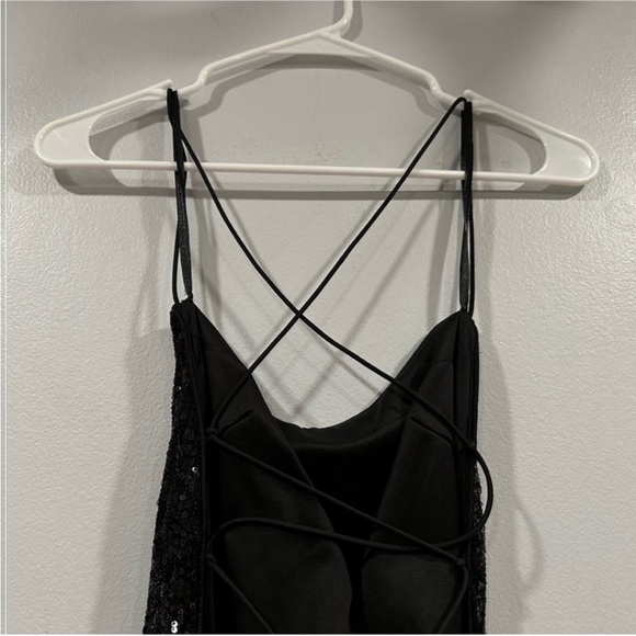 Mac Duggal 26480 Black Sequin Strappy Back Midi Dress 2 - Picture 4 of 6